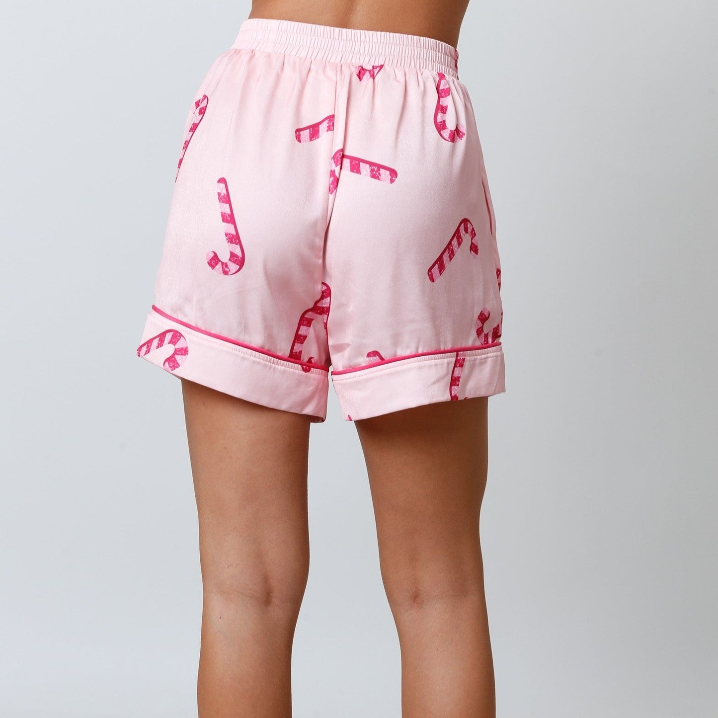 Candy Cane Pattern Satin Pajama Shorts