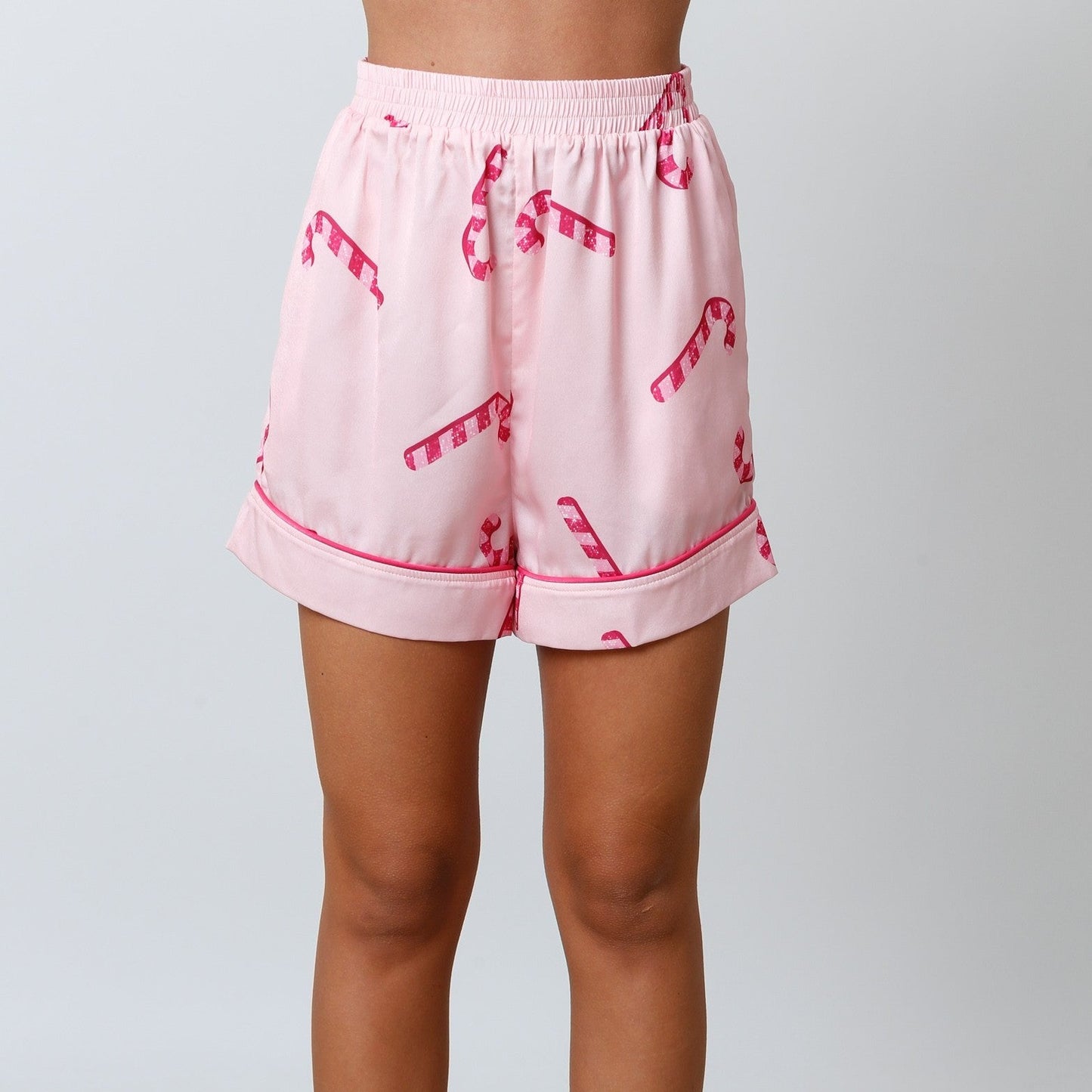 Candy Cane Pattern Satin Pajama Shorts