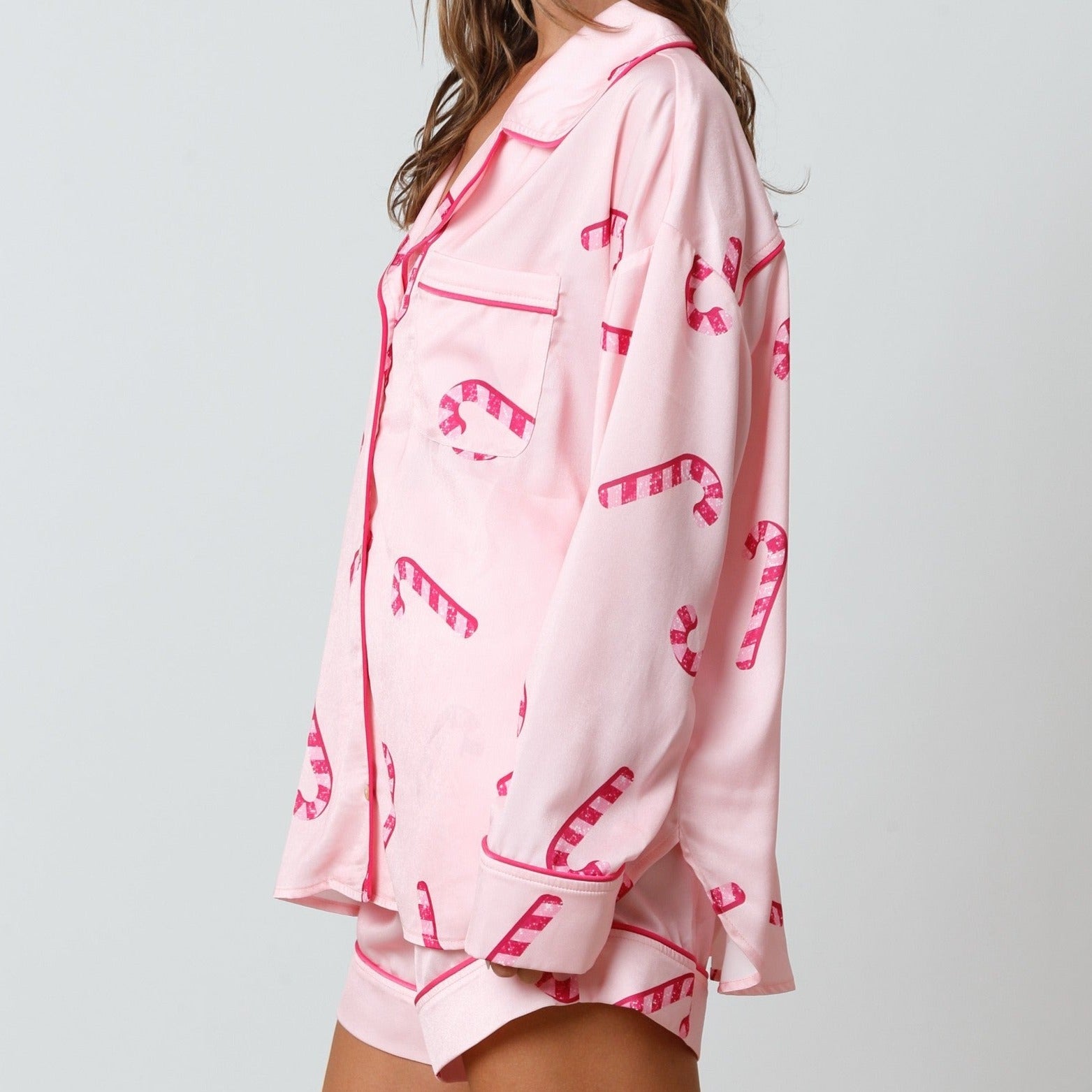 Candy Cane Pattern Satin Pajama Shirt – The Boutique at Wells Florist