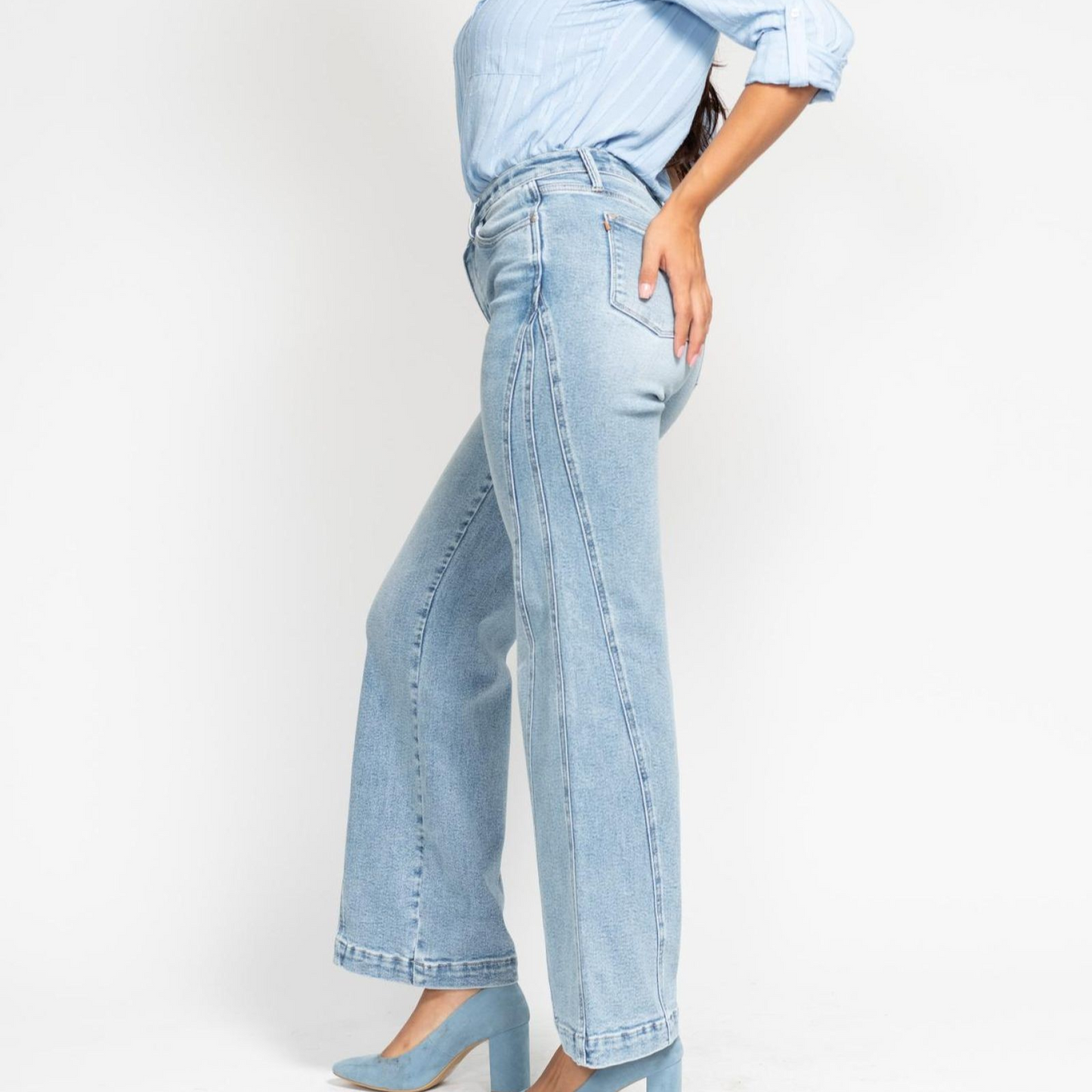 High Waisted Side Seam Detail Retro Wide Leg Jean