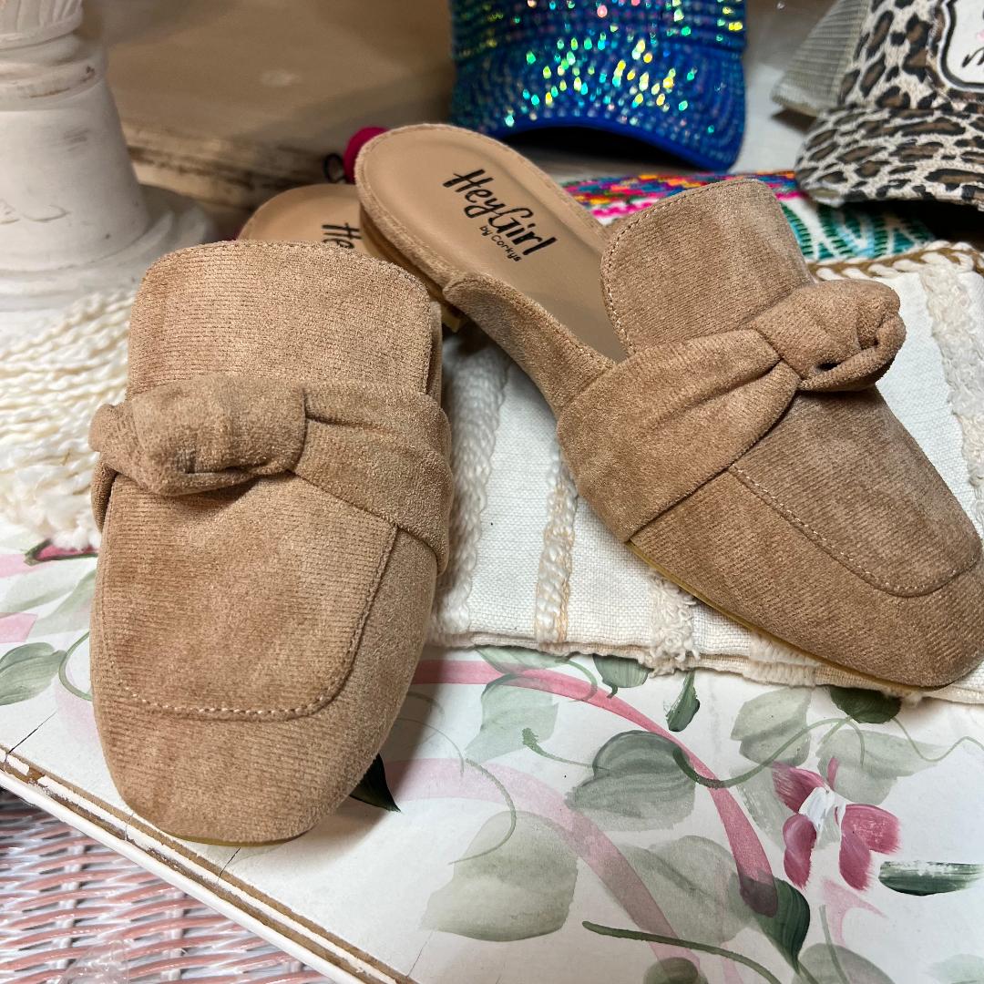 Clingy Camel Faux Suede Low Mule