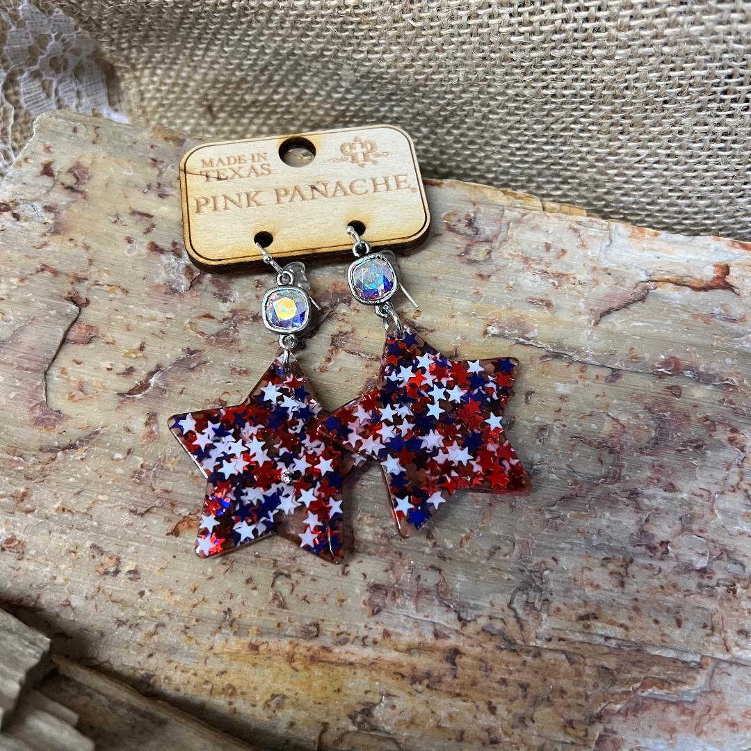 Red, White & Blue Acrylic Star Earrings