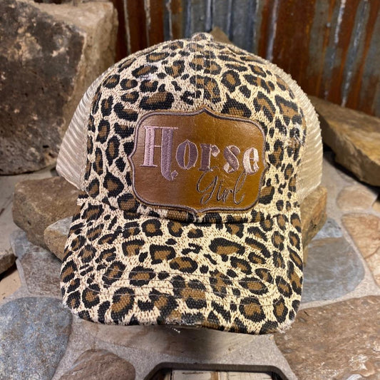 Destressed Leopard Brown Patch Embroidered HORSE GIRL Cap