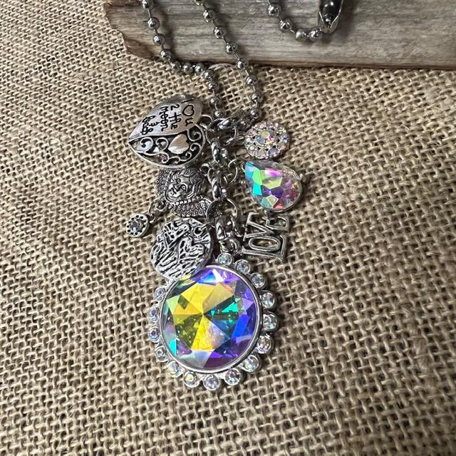 Sweet Crystals, Love You to the Moon, Heart & Angel Wing Necklace