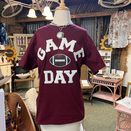 Game Day Football Maroon Crew Neck Tee