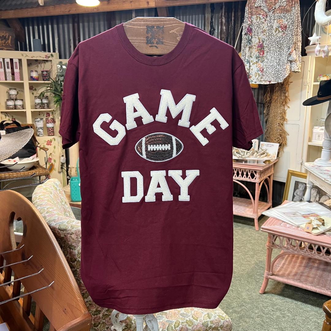 Game Day Football Maroon Crew Neck Tee