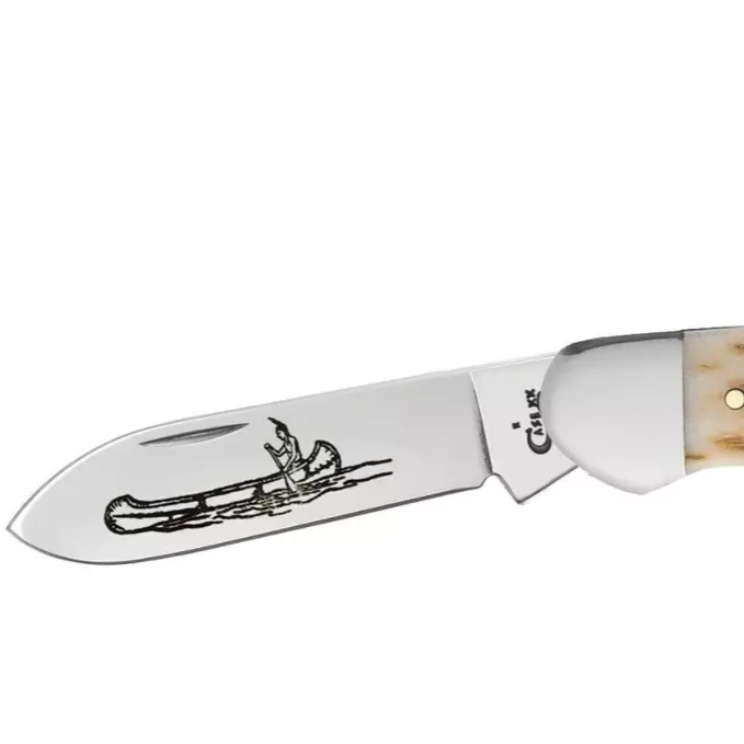 Amber Bone Peach Seed Jig Chrome Canoe Knife