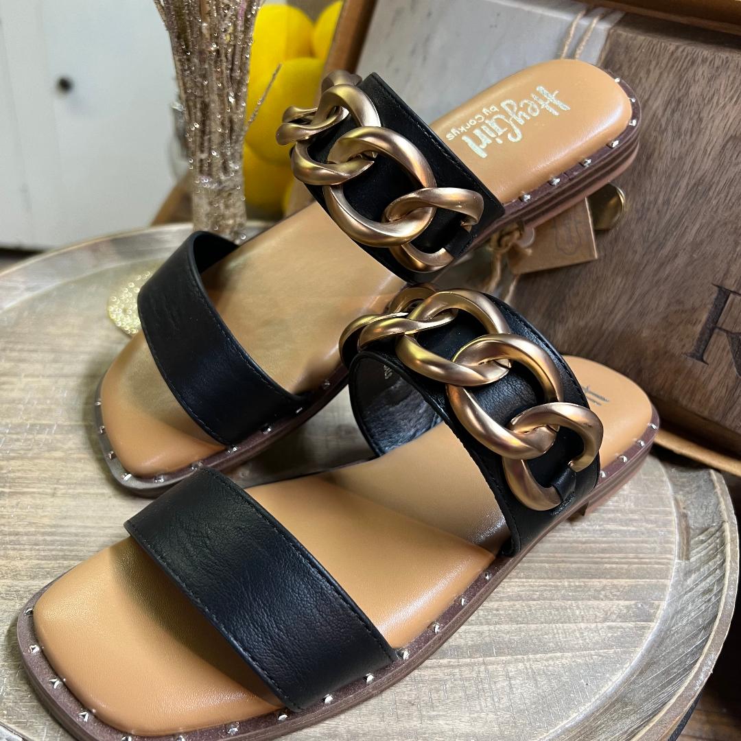 Catch Flights Not Feelings Black Sandal