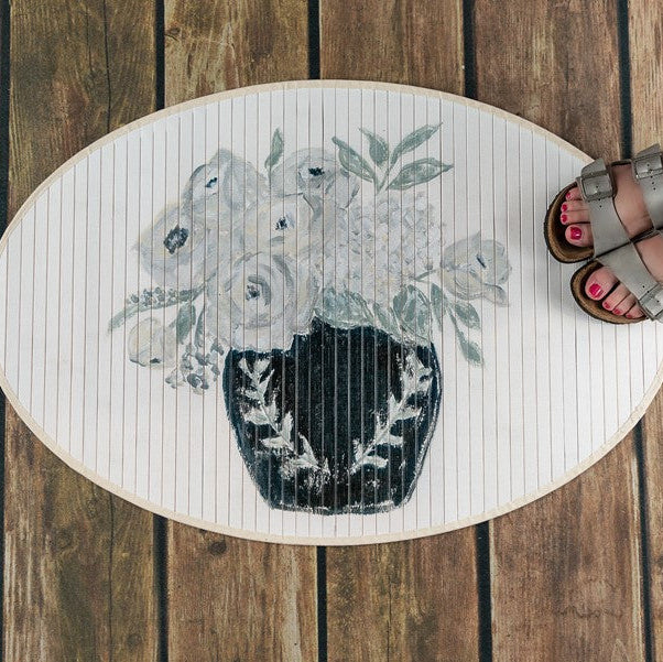 35x24" Oval Bamboo Mat, Sepia Floral