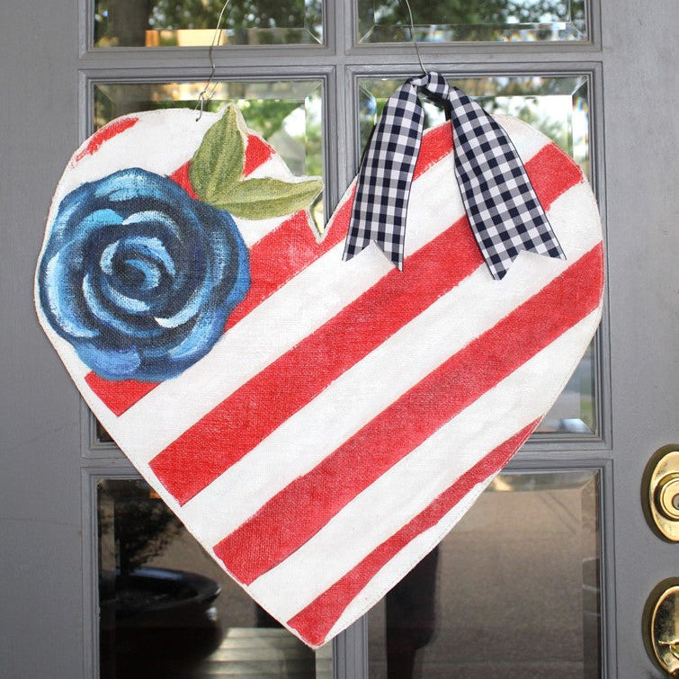 24x22" Hand painted Door Decor, Heart Floral Flag