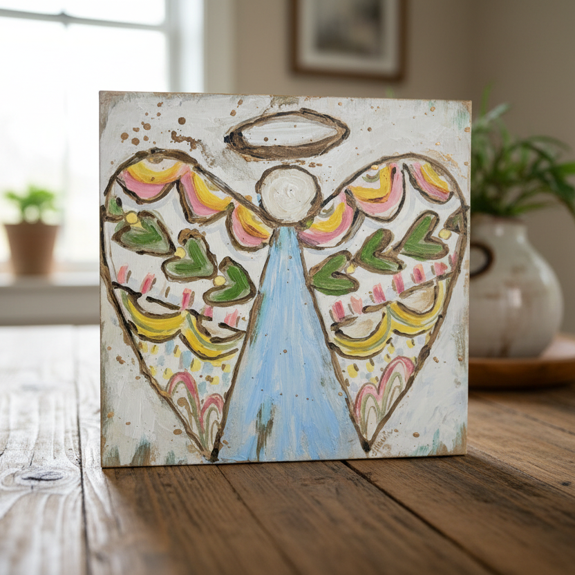 6x1x6" Hand Painted Table Sign, Angel