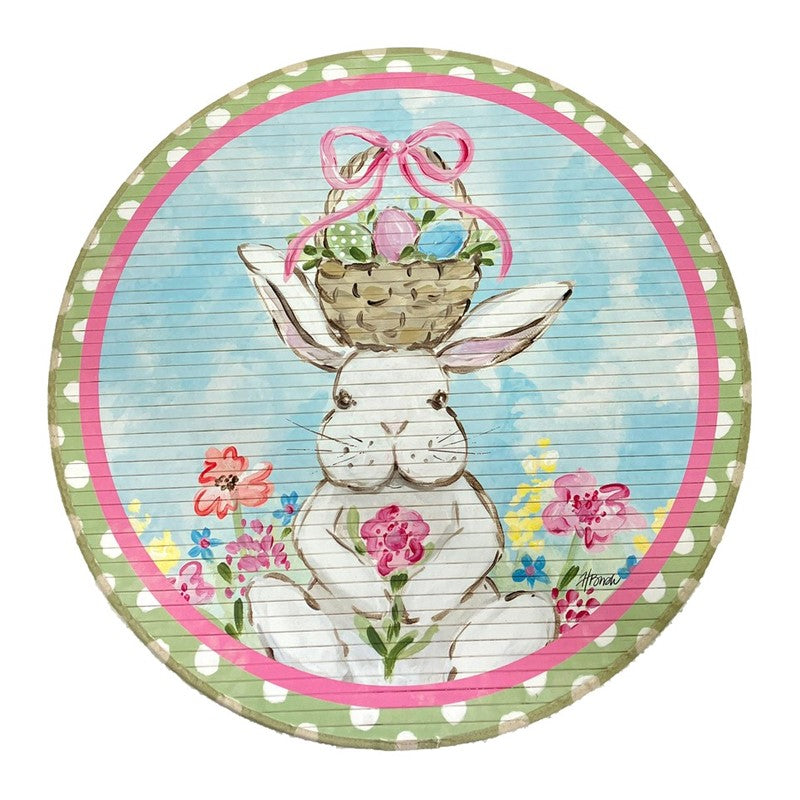 35" Round Bamboo Mat, Bunny with Basket