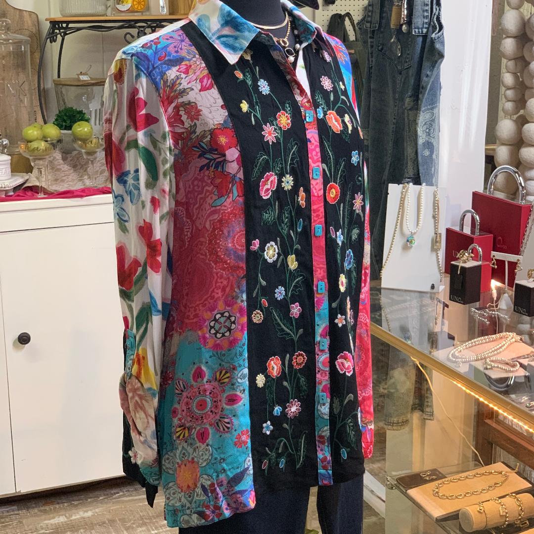 Floral Print Colorful Button Up Front Tunic by John Mark