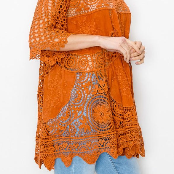 Oversized Rust Crochet Tunic