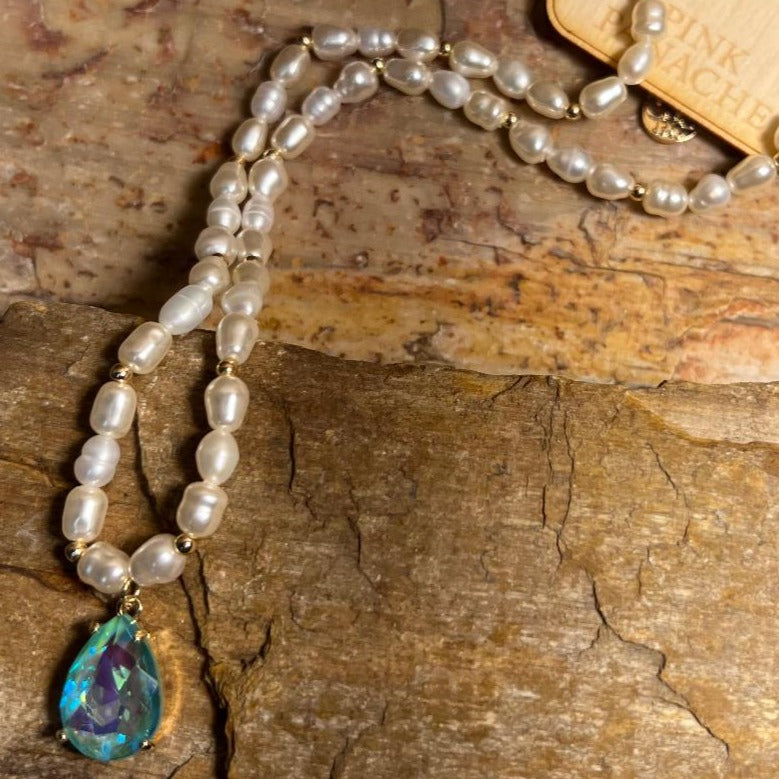 Mint Blue AB Drop Freshwater Pearl Necklace