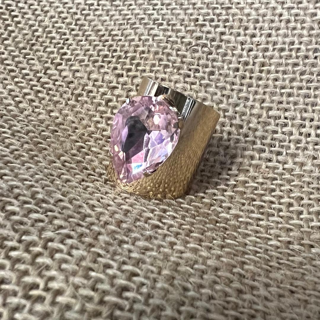 Gold & Pink Teardrop Rhinestone Adjustable Ring