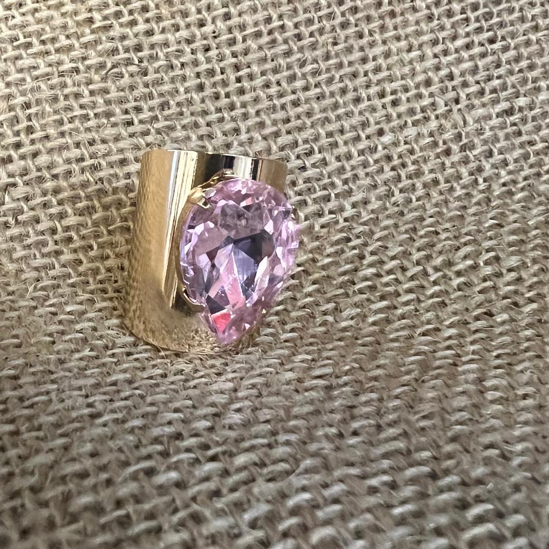 Gold & Pink Teardrop Rhinestone Adjustable Ring