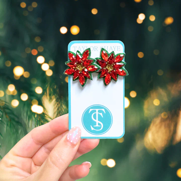 Poinsettia Gem Stud Earrings