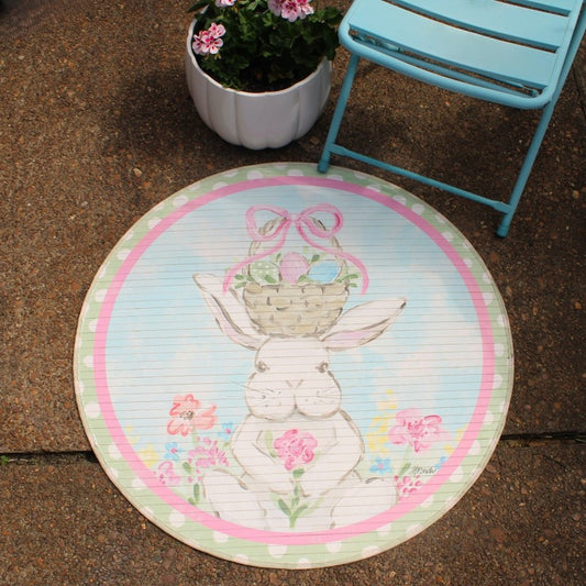 35" Round Bamboo Mat, Bunny with Basket