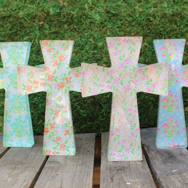 4x.8x6" Cutout Acrylic Table Cross, Floral, 4 assorted