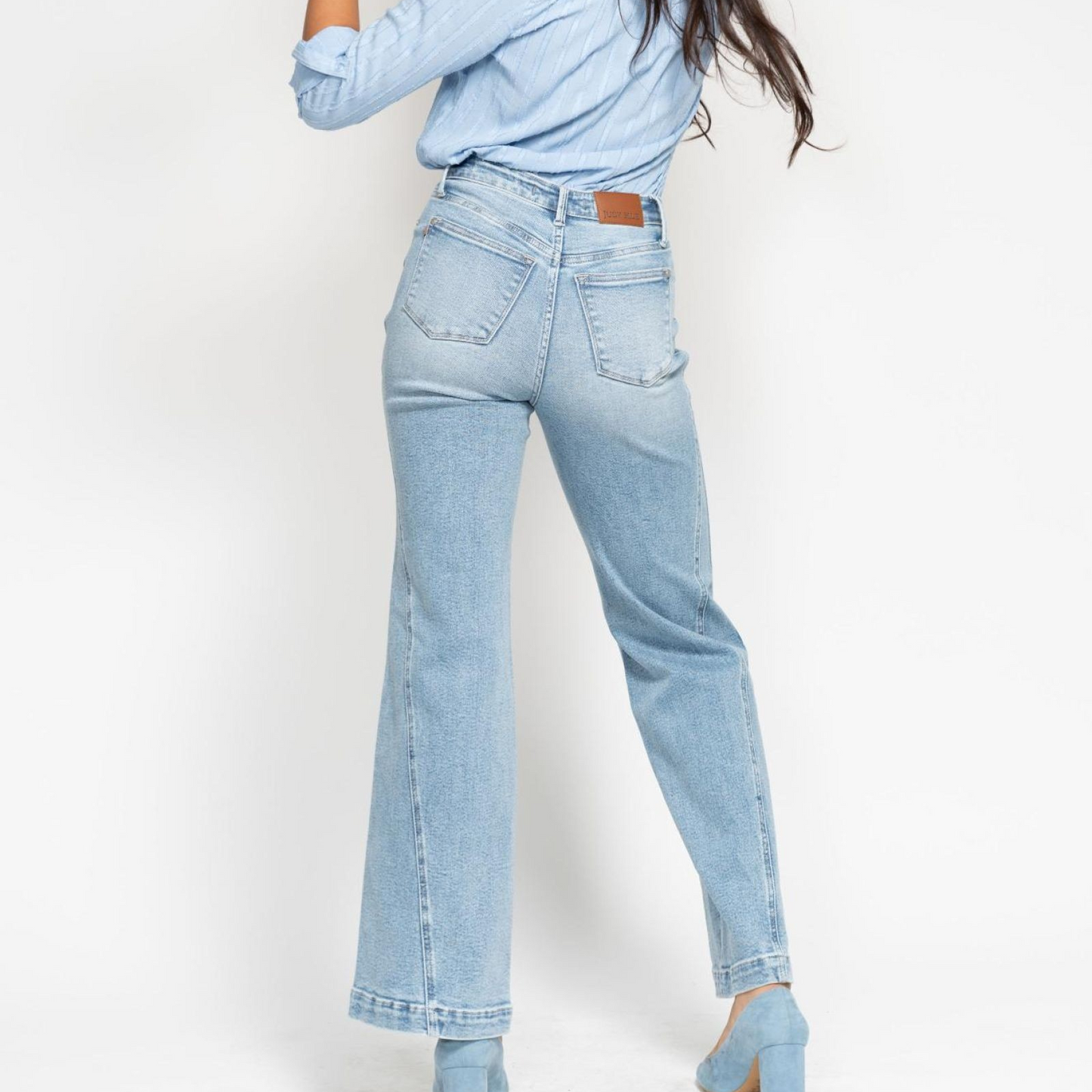 High Waisted Side Seam Detail Retro Wide Leg Jean