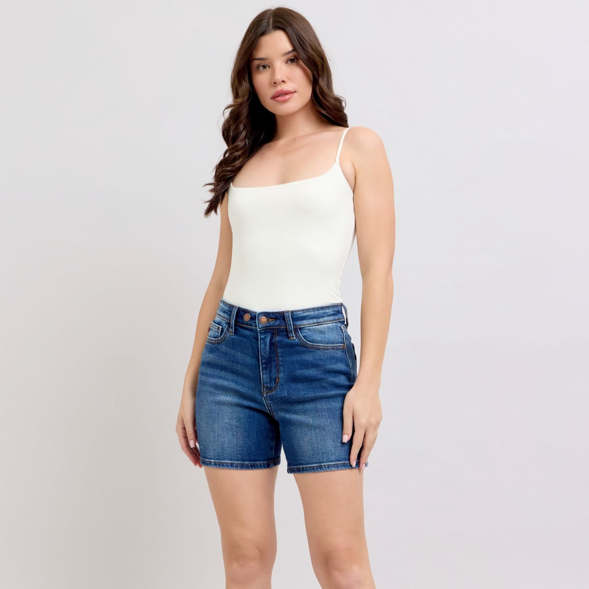 Button Dad Short Dark Wash 2 Button Mid Length Dad Shorts – The Boutique at Wells Florist