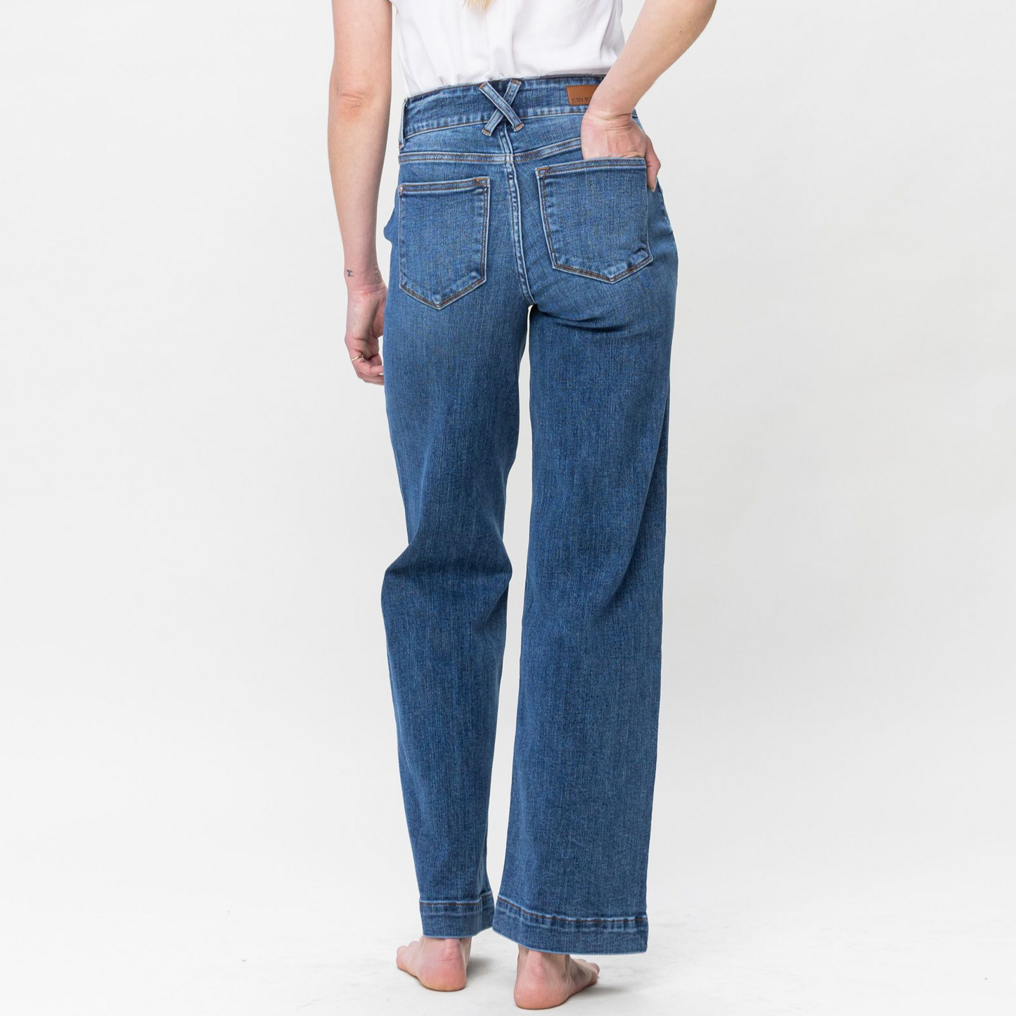 High Waisted Double Button Wide Leg Jeans