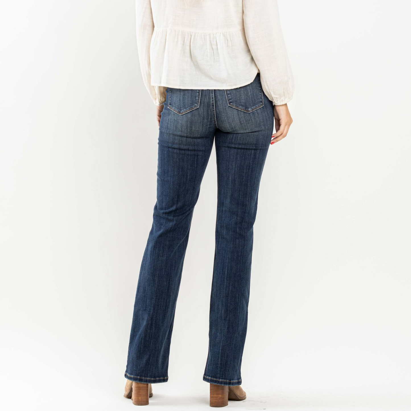 High Waisted Vintage Pull on Slim Boot Cut Jeans