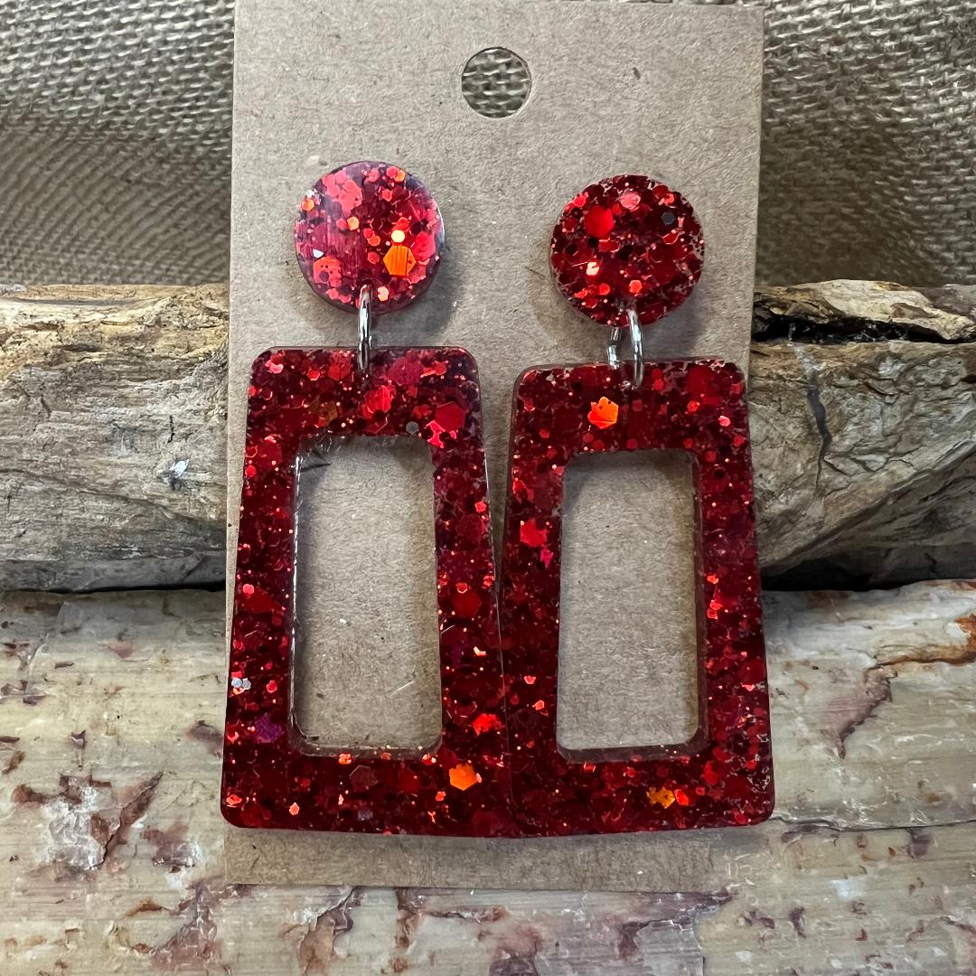 Glitter Red Acrylic Earrings