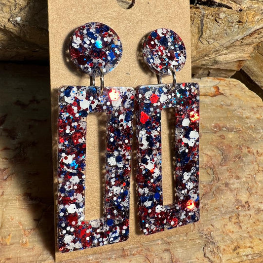 Red, White & Blue Acrylic Glitter Dangle Earrings