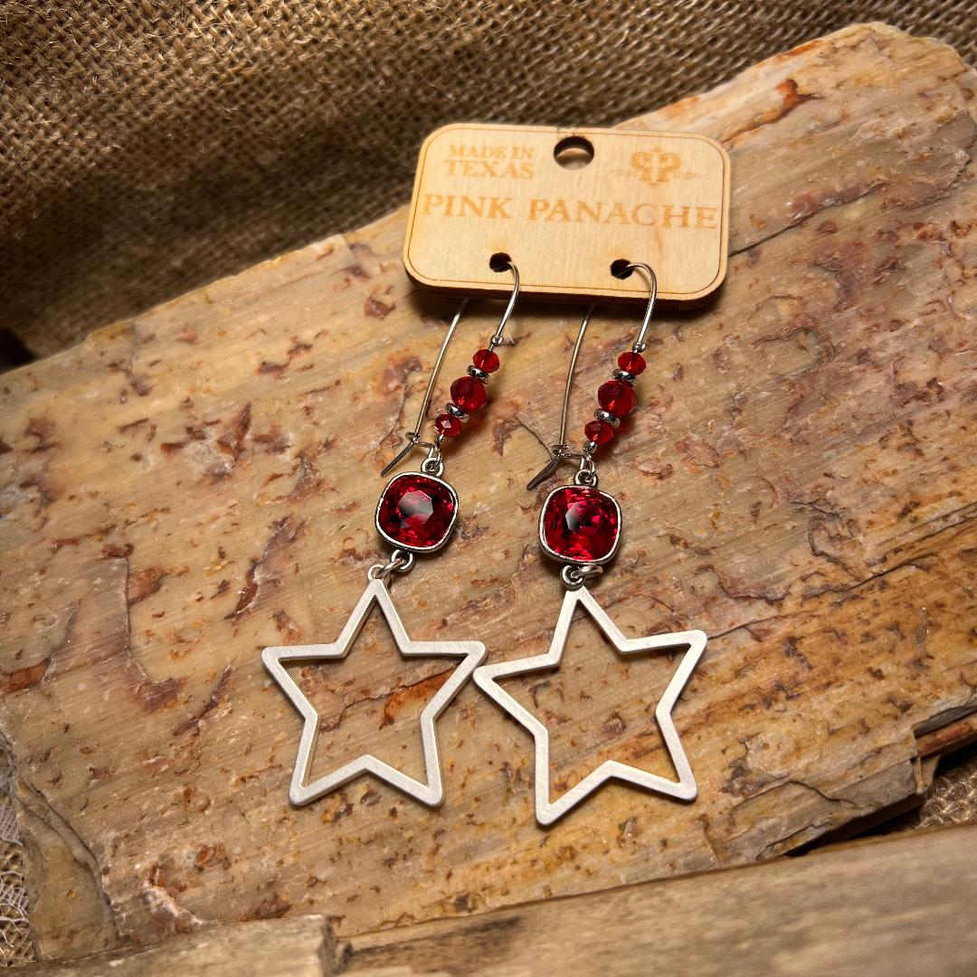 Red & Silver Star Earrings