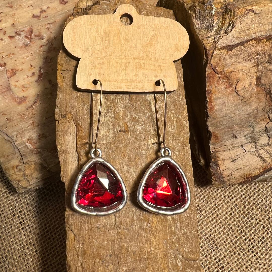 Red Crystal Vintage Style Wired Earrings