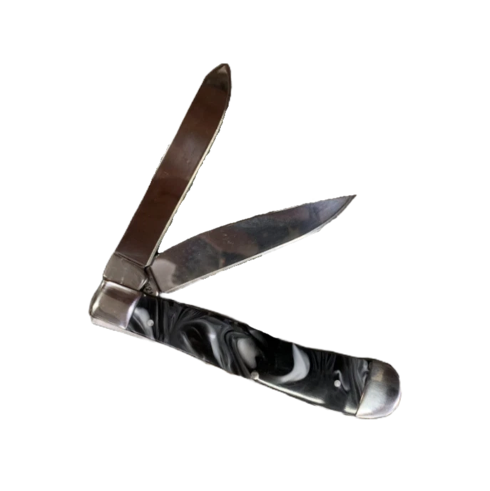 Circle SH Cutlery Marble Swirl Black Folding Trapper Knife