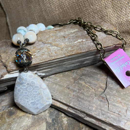 Neutral Mix Bead Stone Pendant Necklace