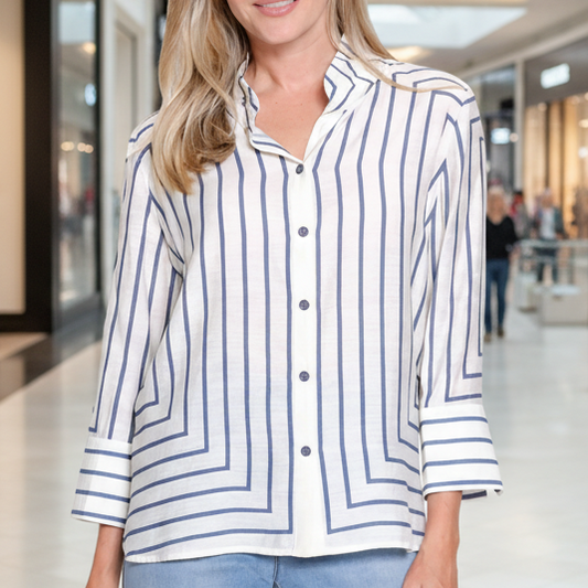 Wire Collar Strip Printed Button Up Top