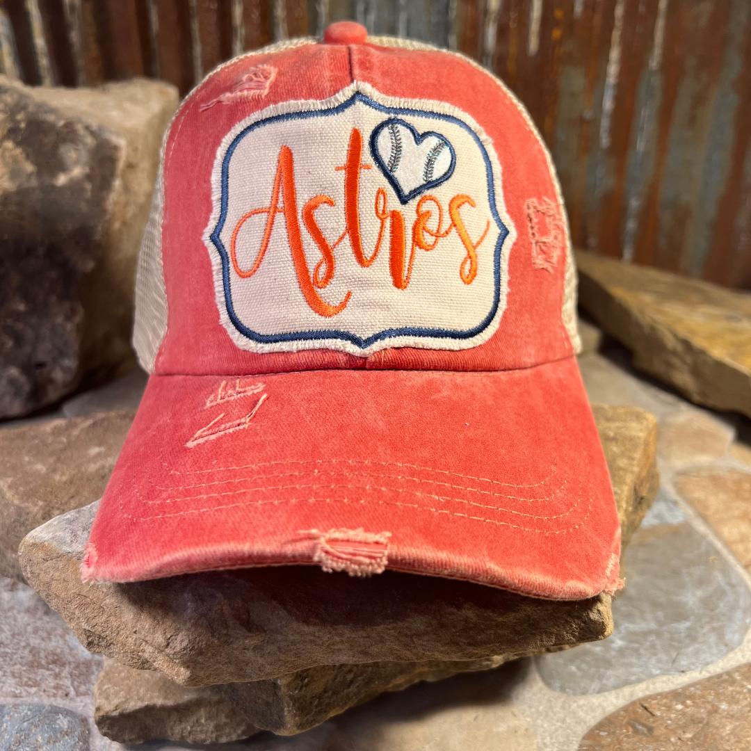 Love Astros Embroidered Cream Orange Cap