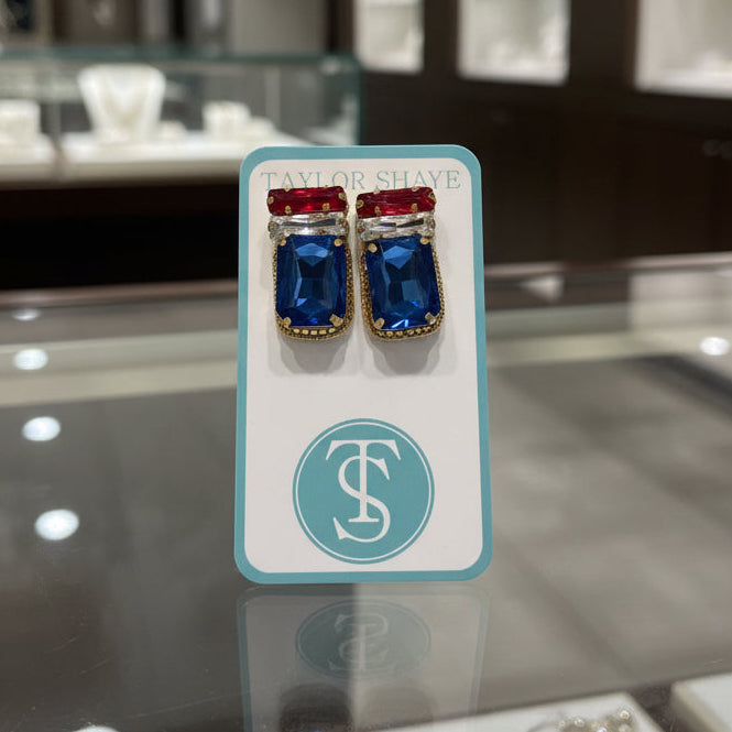 Red, White and Blue Gem Stud Earrings