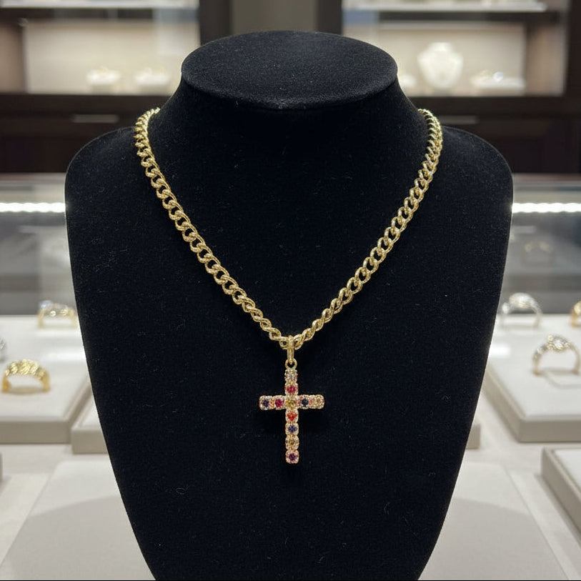 Rainbow Cross Toggle Necklace