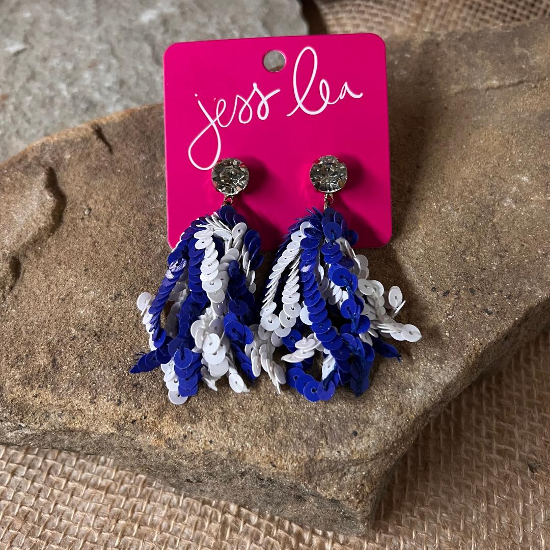 Blue & White Sequin /Crystal Earrings