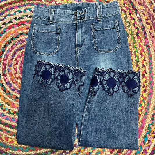Embellished Wide Leg Crop Jeans