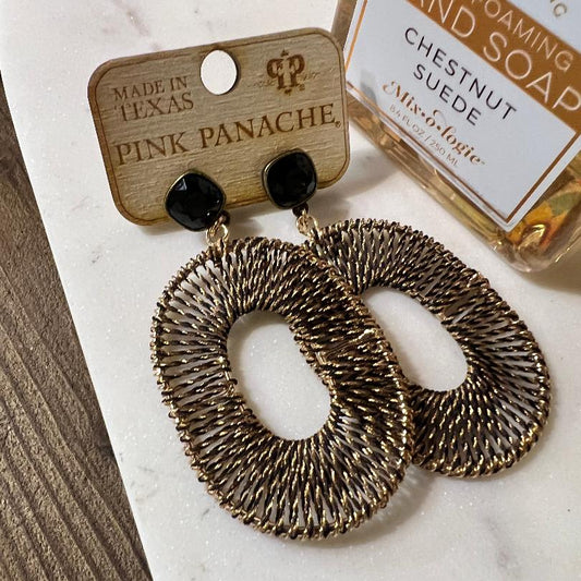 Wicker Style Dark Bronze Brown Oval Hoop Earrings