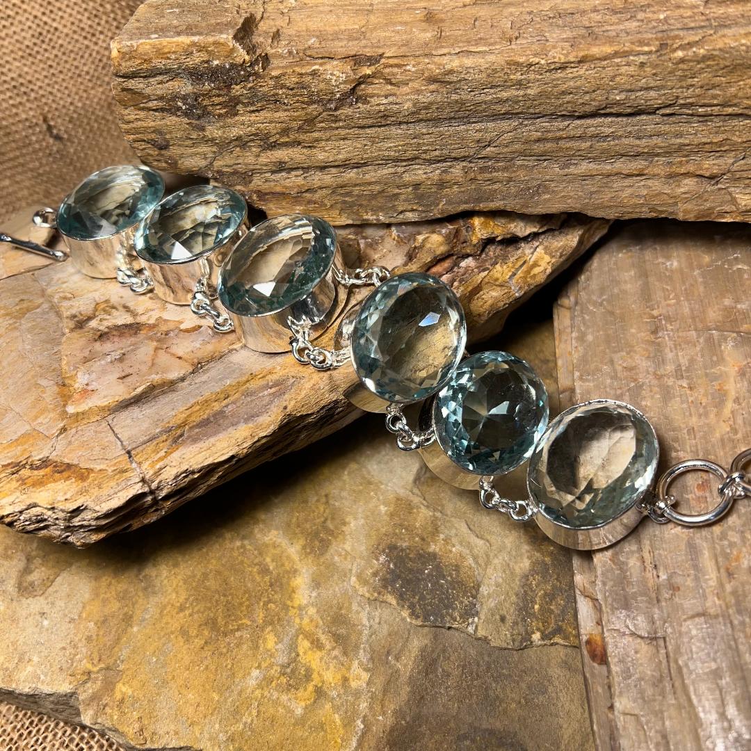 Bold Silver Pale Ocean Crystal Bracelet