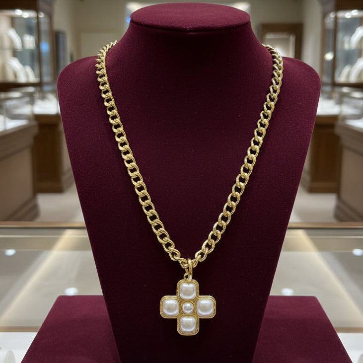 Pearl Cross Toggle Necklace