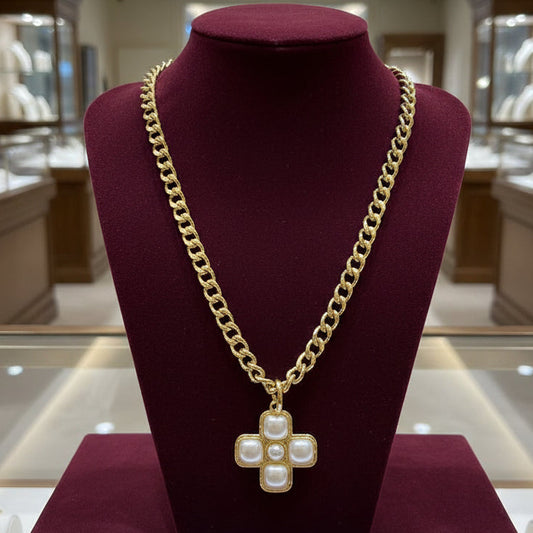 Pearl Cross Toggle Necklace