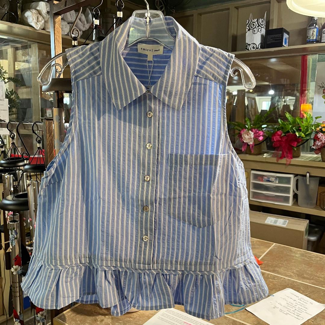 White Striped Blue Sleeveless Top