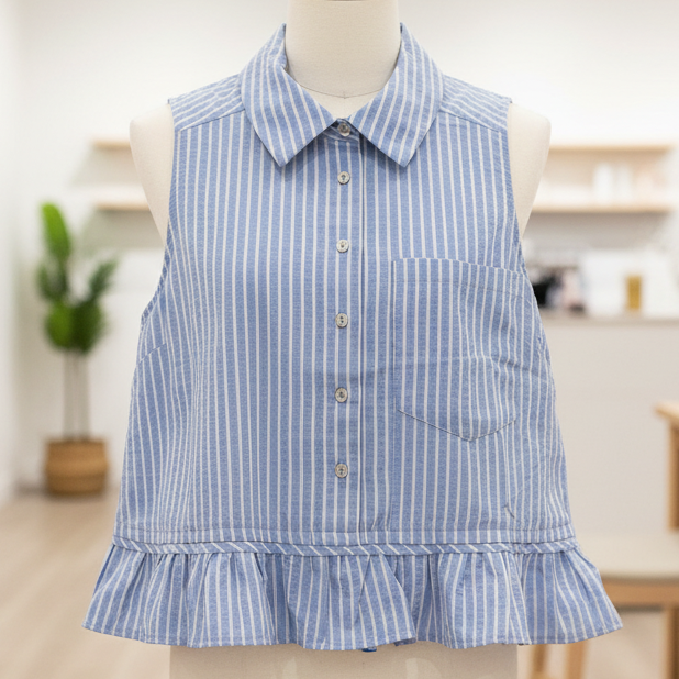 White Striped Blue Sleeveless Top