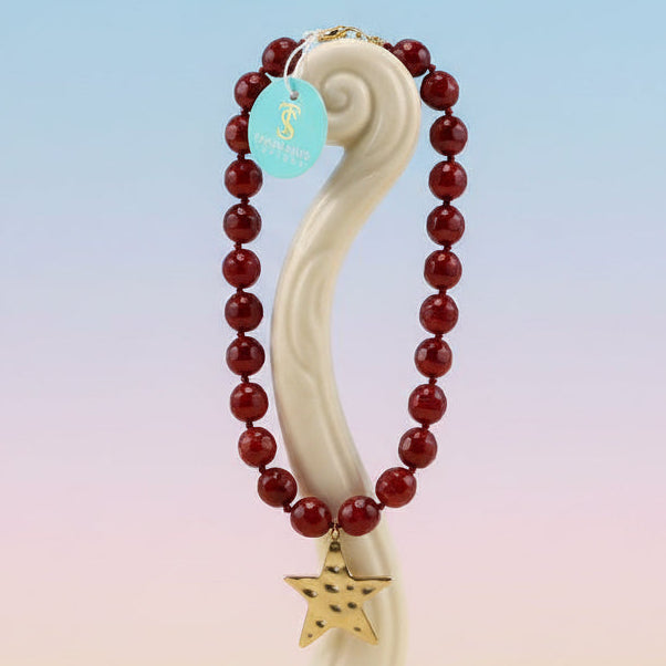 Maroon Beaded Star Necklace