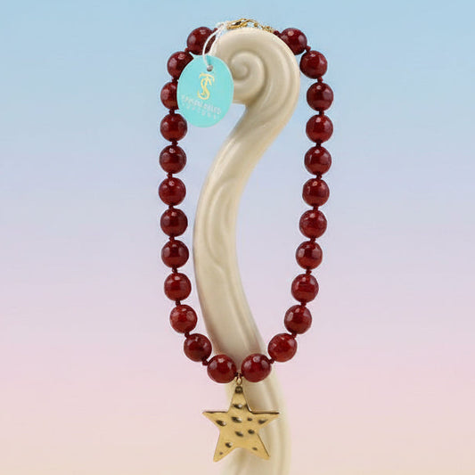Maroon Beaded Star Necklace