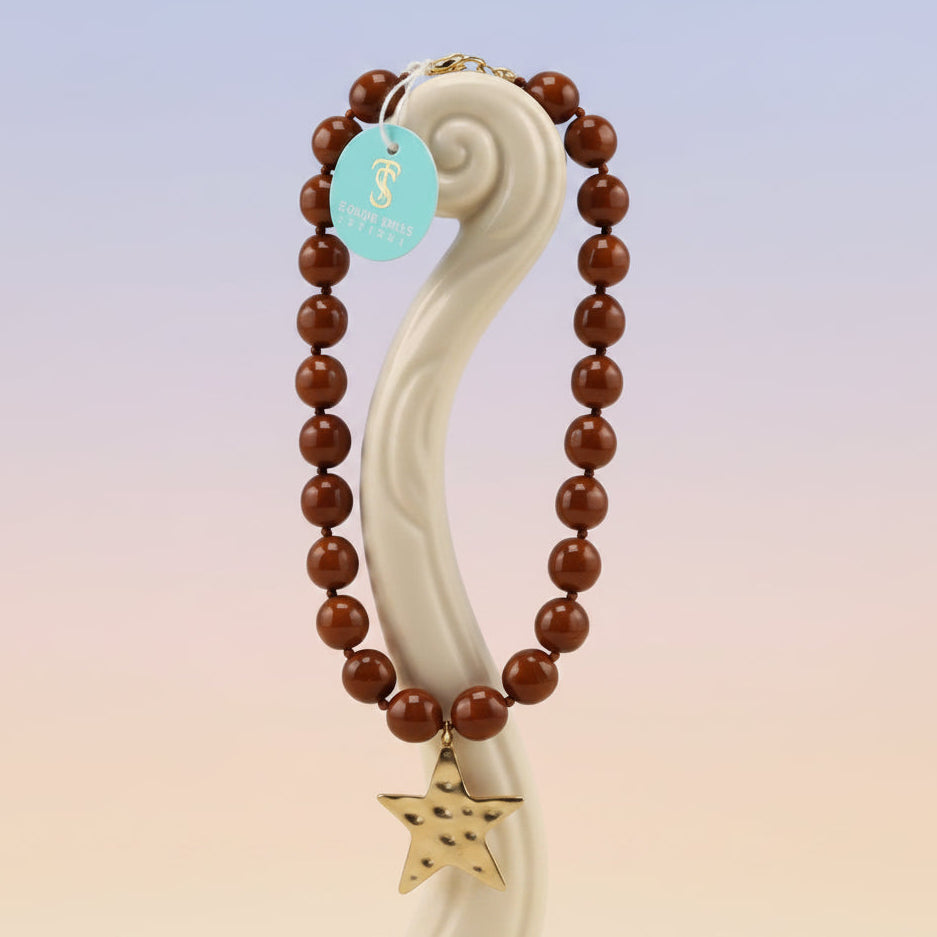 Brown Beaded Star Necklace