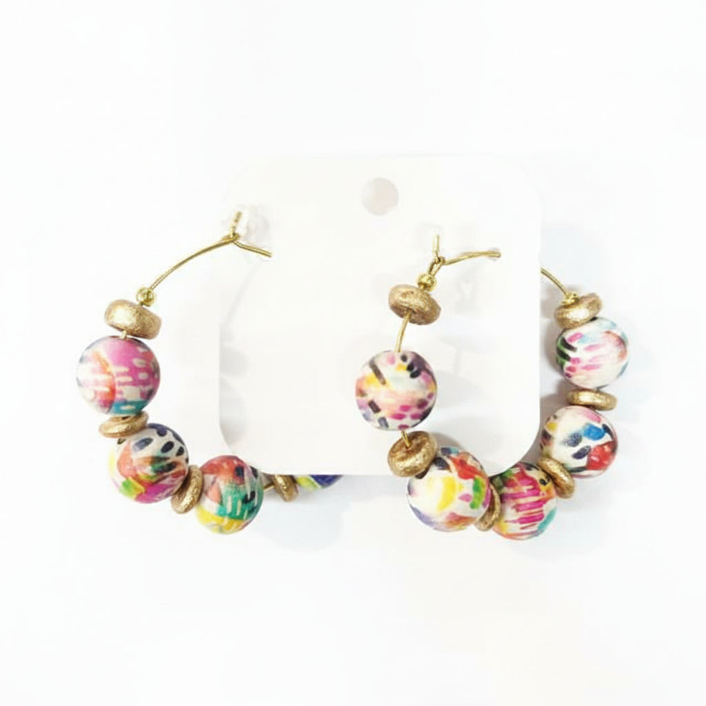 Beaded Hoop Earring - Rainbow Abstract